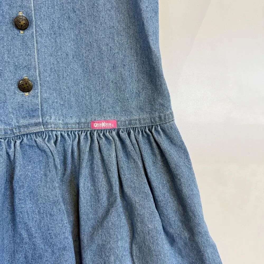OshKosh B'gosh Denim Jumper Button Dress Blue Cotton USA Girls - 6X